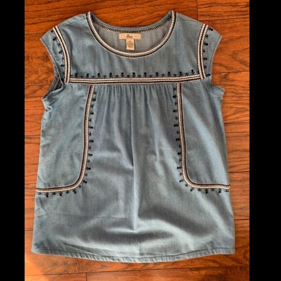 Bass cap sleeve chambray top. XS - Picture 1 of 3